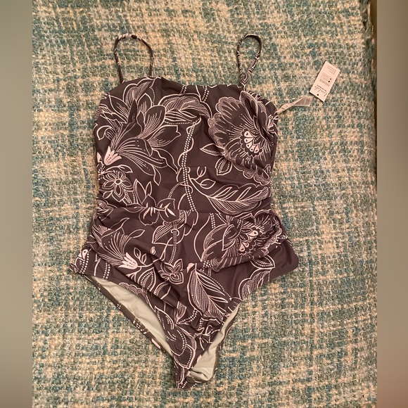 Sage Green Floral Print Shirred Cut Out One Piece Swimsuit - Picture 7 of 13